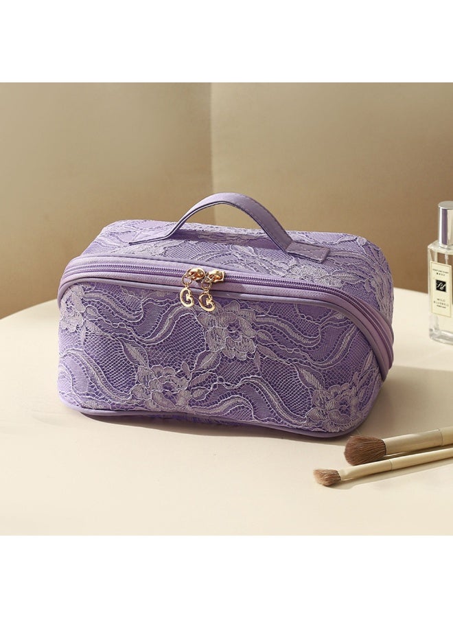 1pcs Makeup Bag For Women Travel，Embroidery Cosmetic Bag，Open Flat Toiletry Bag With And Handle，Ventilate Storage Organizer，Suitable For Travel And Business Trips - Image 1