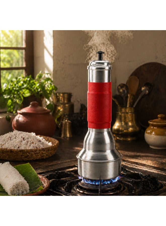 Puttu Maker with Steamer, Red Handle, Traditional Cylinder Style, Puttu Kutti | Aluminium Puttu Kudam - Image 5