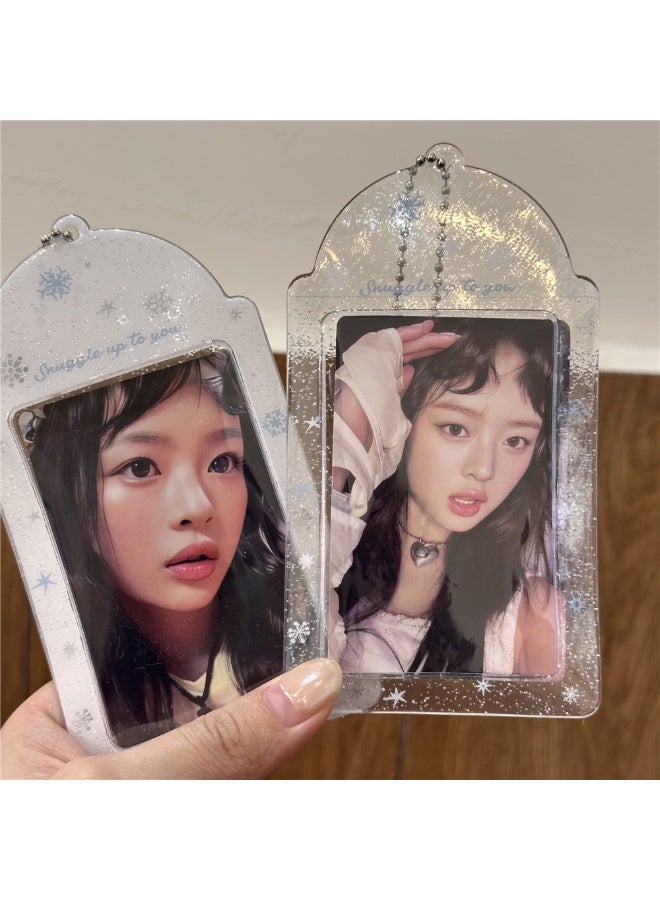 NIBEMINENT 1 - Piece Winter Snowflakes Pvc Kpop Photo Card Holder Pendant Key Chain ID Badge Holder ID Card Holder Photo Card Protector for School ID Office ID Access Card for Women Girls - Image 2