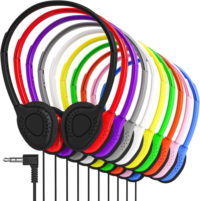 Maeline Bulk OnEar Stereo Headphones with 35 mm Headphone Plug 20 Pack Wholesale Bundle Multi Color