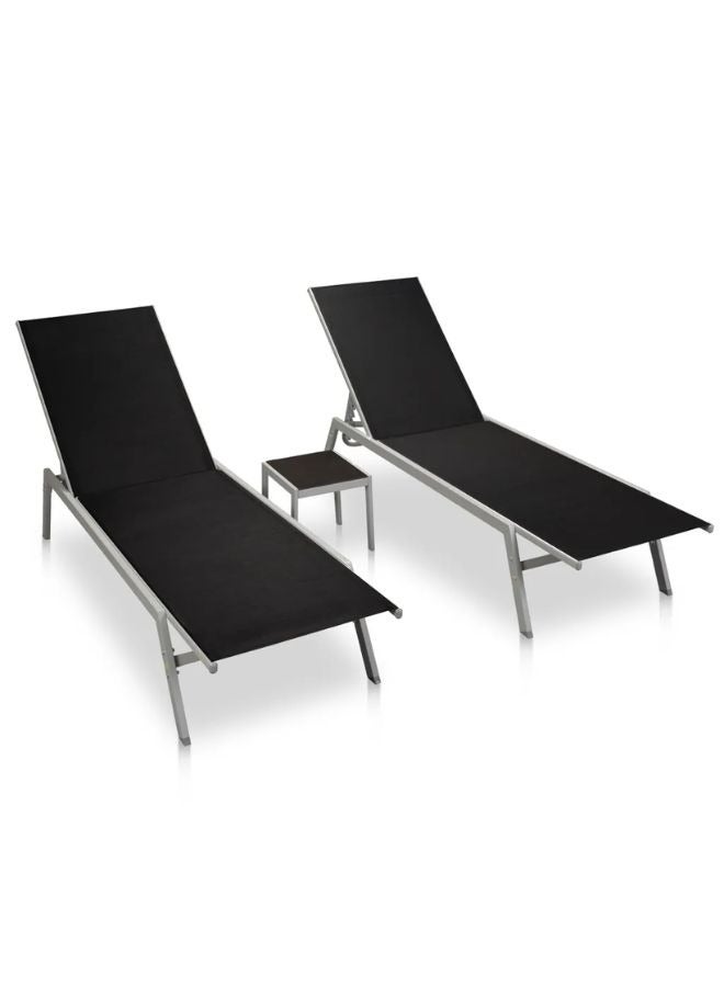 vidaxl vidaXL Sun Loungers 2 pcs with Table Steel and Textilene Black  - Image 1