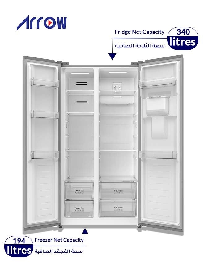 Arrow 534-Liter 18.9 Cubic Feet, Frost Free Double Door Refrigerator With Power Saving  Digital Control Panel Silver Colour RO-830SNS-WD - Image 3