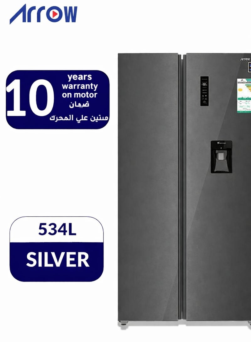 ارو ARROW ثلاجة بباب مزدوج سعة 534 لترًا وسعة 18.87 قدمًا مكعبًا، خالية من الصقيع مع لوحة تحكم رقمية موفرة للطاقة، لون فضي RO-830SNS-WD - Image 1
