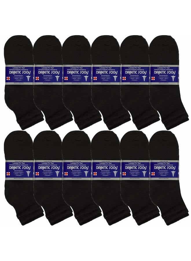 USBingoshop 12 Pairs Mens Physicians Approved Crew Diabetic Socks Cotton 10-13 (12 Pairs DA-Black) - Image 1