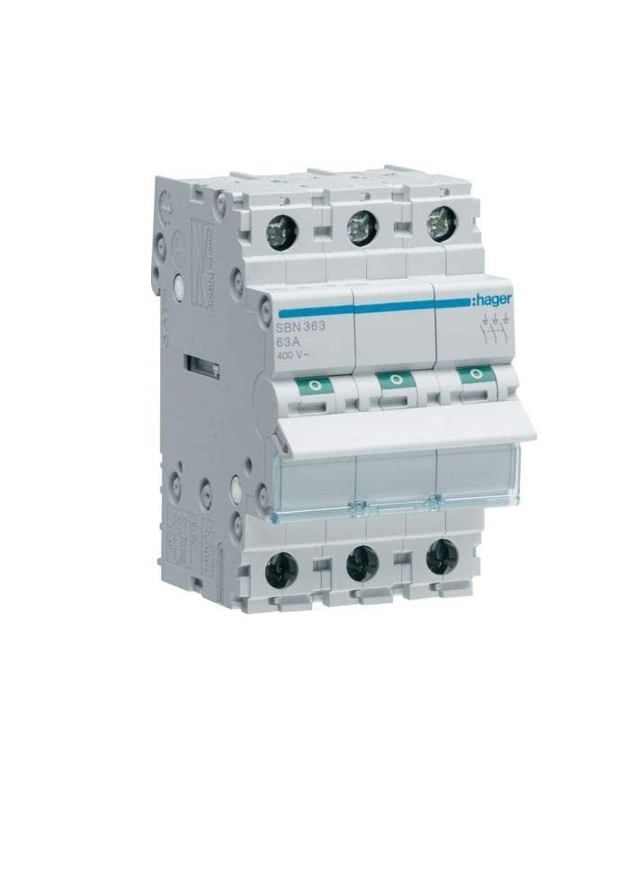 Hager 3Pole 63A Isolator Modular Break Switch - SBN364N/SBN363 - Image 1