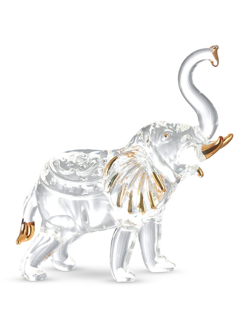 SYOSI Crystal Elephant Figurine - Glass Crystal Art Statue with Golden Details - Decor for Home, Office, Outdoor, Gifts for Birthday, Housewarming - 13.5x13.5x11.5cm  - Image 1