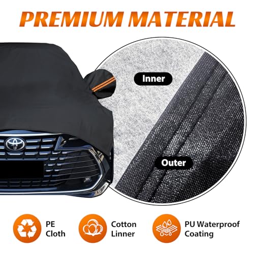 COVERRA Half Car Cover Top, Hail Protector Car Cover with Cotton Liner, Sunroof & Windshield Cover for Ice and Snow, All Weather Vehicle Body Cover for Sun, Rain, Dust, Fit SUV M - Image 2