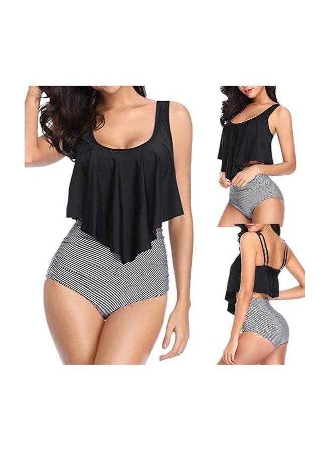Women's Ruffled Overlay Bikini Set, High Waist Swimwear, 2 PCS Tankini Swimsuit, Push Up Padded Retro Halterneck  - Image 1