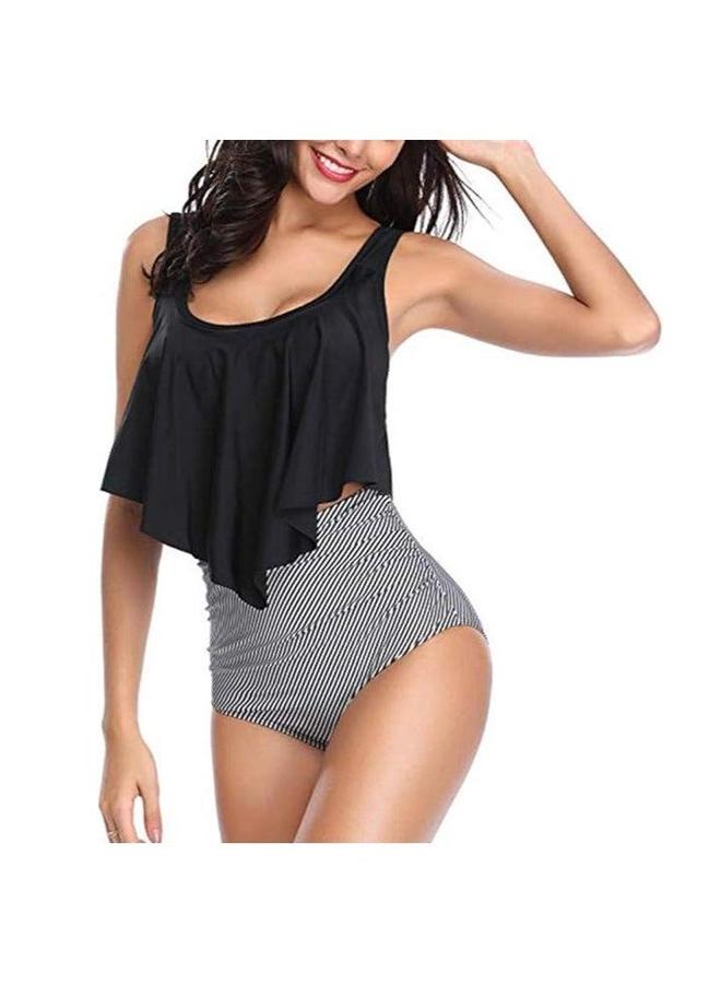 Women's Ruffled Overlay Bikini Set, High Waist Swimwear, 2 PCS Tankini Swimsuit, Push Up Padded Retro Halterneck  - Image 3