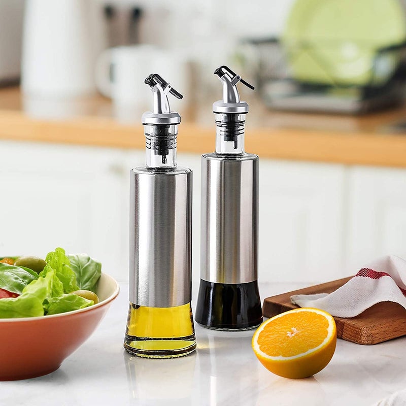 JIRLY Olive Oil and Vinegar Dispenser Bottle Set 1Pack 500ml Kitchen Oil Dispenser, Glass Cooking Oil Dispenser with Steel Cover Seasoning Bottle. - Image 1
