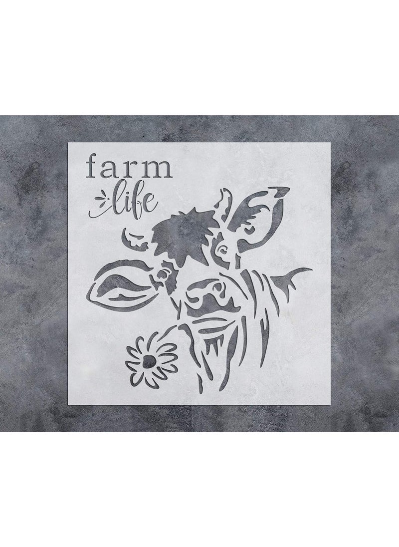 G GSS Designs GSS Designs Black Cow Flower Stencil(12x12 Inch) Country Farm Cow Stencil for Painting Wood Canvas Wall Home Decor(SL-089)  - Image 1