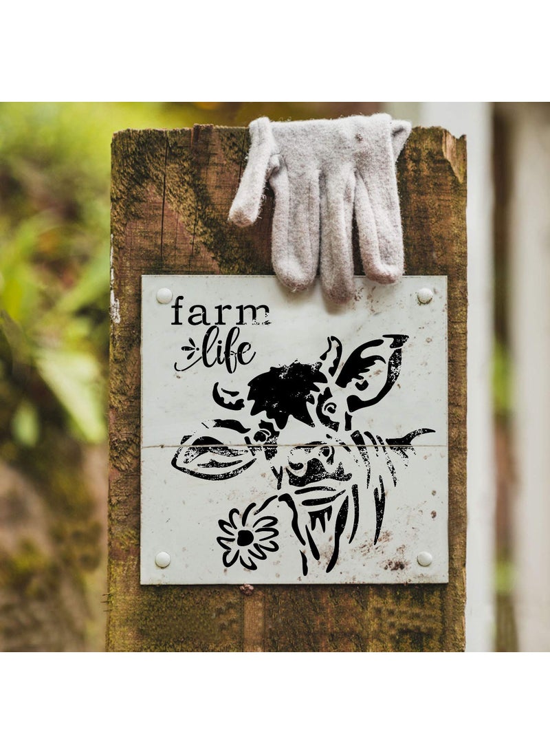 G GSS Designs GSS Designs Black Cow Flower Stencil(12x12 Inch) Country Farm Cow Stencil for Painting Wood Canvas Wall Home Decor(SL-089)  - Image 3