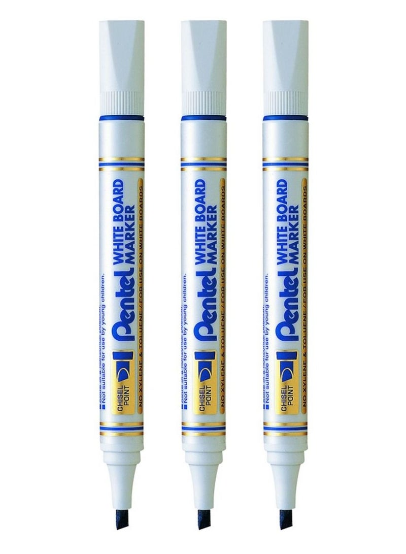 Pentel 3-Piece White Board Marker Chisel Tip Blue Ink - Image 1