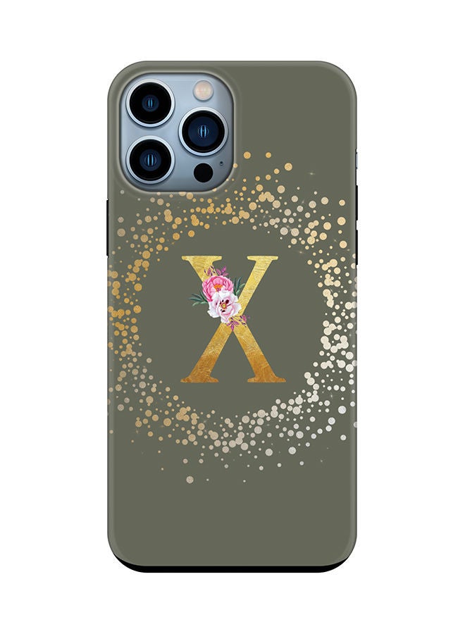 Stylizedd Monogram Tough Series for Apple iPhone 13 Pro Max Custom Initials Floral Pattern Tough Pro Dual Layer hybrid PC inner TPU protection Alphabet- X (Olive Green) - Image 1