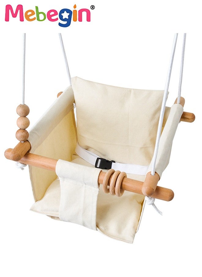 MEBEGIN - Baby Hanging Swing Seat, Secure Canvas Hammock Chair with Soft Backrest Cushion and Safety Belt, Easy to Install and Carry, Suitable Ceiling or Outdoor Trapeze Table, Garden, Porch, Patio and Tree - Image 1