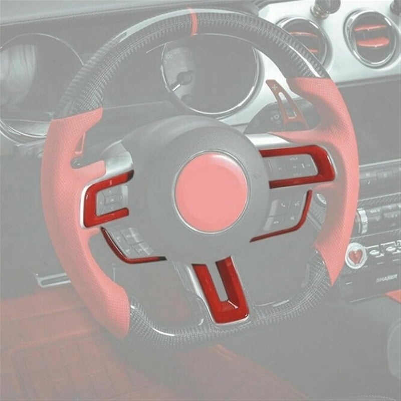 Yurefax 5Pcs Red Steering Wheel Trim for Ford Mustang 2015-2019 - Image 1