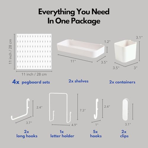 Keepo Pegboard Combination Kit, Pegboards and Accessories Modular Hanging for Wall Organizer, Crafts Organization, Ornaments Display, Nursery Storage, Peg Board (White, 22″×22″) - Image 2
