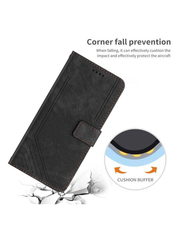 erorex Case For Motorola Moto G Power / G Play 2025 Skin Feel Stripe Pattern Leather Phone Case with Lanyard - Image 5