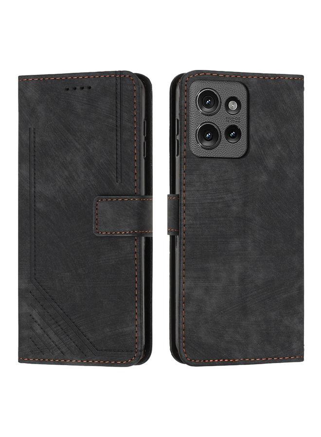 erorex Case For Motorola Moto G Power / G Play 2025 Skin Feel Stripe Pattern Leather Phone Case with Lanyard - Image 1