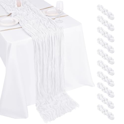 Beautane 10 Pack White Cheesecloth Table Runner 17x108 Inch Boho Gauze Cheese Cloth Table Runners for Wedding Party Baby Shower Birthday Home Decor - Image 1