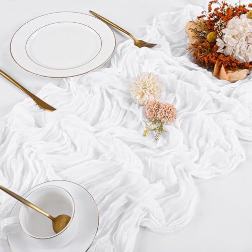 Beautane 10 Pack White Cheesecloth Table Runner 17x108 Inch Boho Gauze Cheese Cloth Table Runners for Wedding Party Baby Shower Birthday Home Decor - Image 4