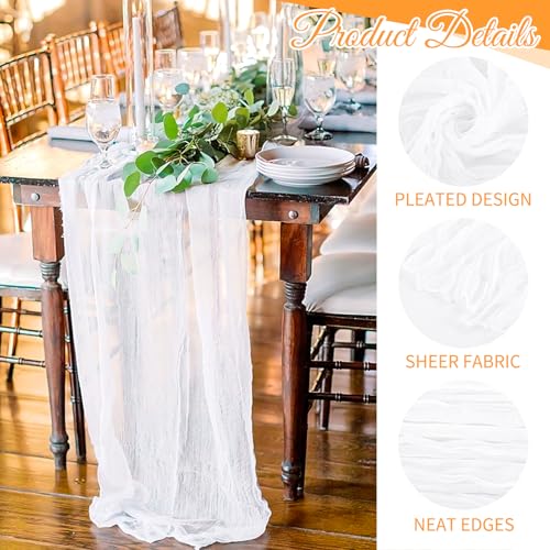 Beautane 10 Pack White Cheesecloth Table Runner 17x108 Inch Boho Gauze Cheese Cloth Table Runners for Wedding Party Baby Shower Birthday Home Decor - Image 3