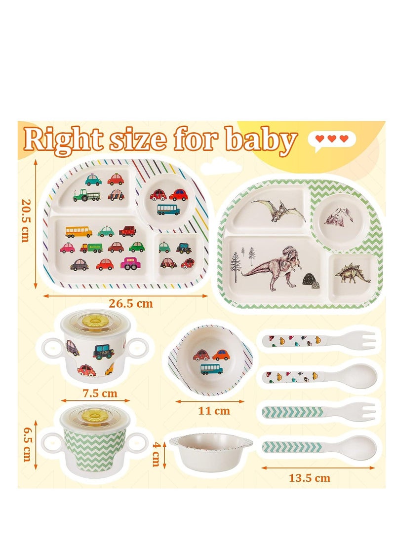 واي آند دي Bamboo Fiber Baby Dinnerware Set, Food Plate Bowl Cup Spoon Fork Set Dishware, BPA Free Dishwasher Safe Cartoon Tableware for Kids, of 5 Pcs, Car Pattern - Image 2