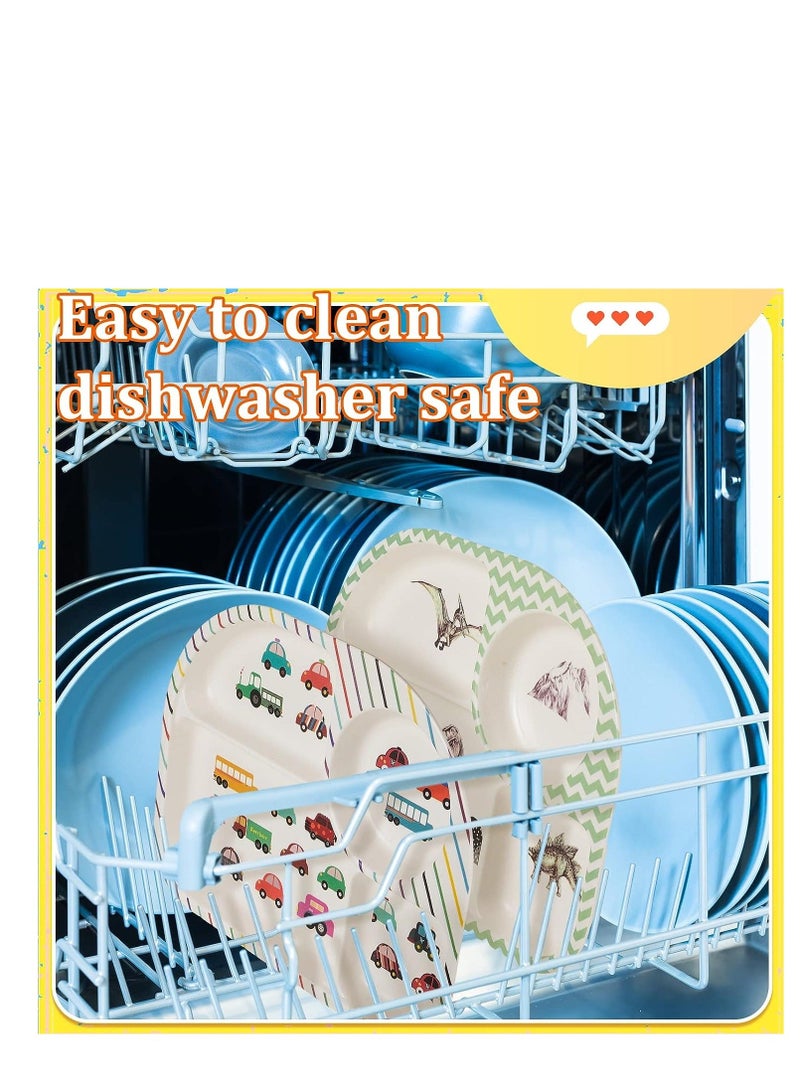 واي آند دي Bamboo Fiber Baby Dinnerware Set, Food Plate Bowl Cup Spoon Fork Set Dishware, BPA Free Dishwasher Safe Cartoon Tableware for Kids, of 5 Pcs, Car Pattern - Image 5