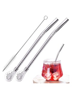 Straws with Filtering Spoon for Yerba Mate , Reusable Stainless Steel Straws to Filter Sediment, with 1 Cleaning Brush Straw for Gourd Loose Leaf Tea Cocktail Infused Drinks(silver)