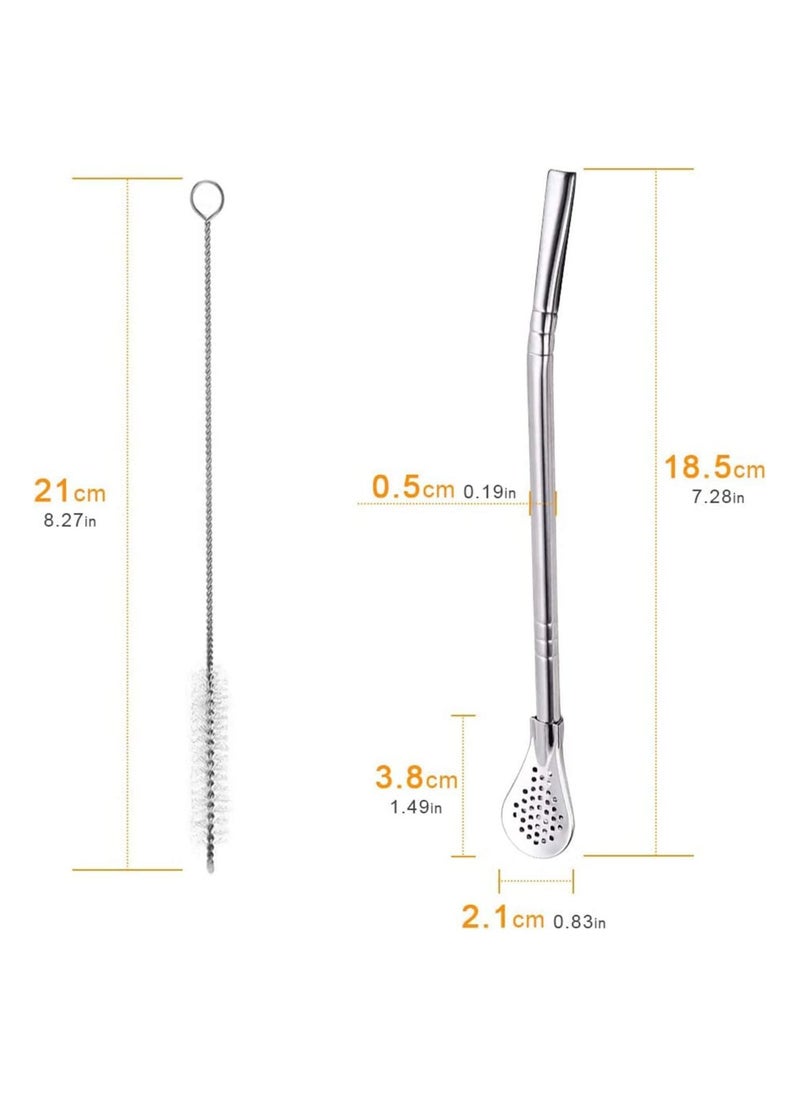 YOMYM - Straws with Filtering Spoon for Yerba Mate , Reusable Stainless Steel Straws to Filter Sediment, with 1 Cleaning Brush Straw for Gourd Loose Leaf Tea Cocktail Infused Drinks(silver) - Image 1