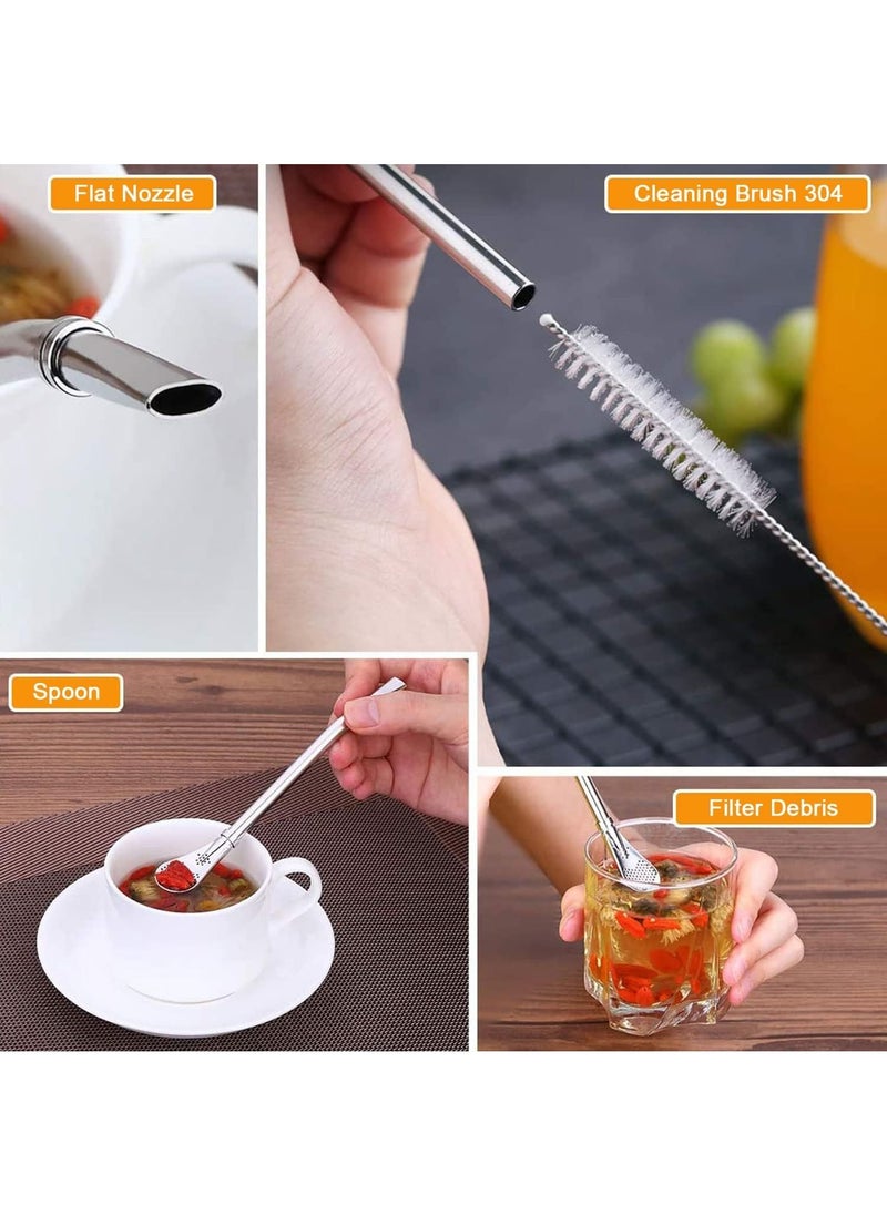 YOMYM - Straws with Filtering Spoon for Yerba Mate , Reusable Stainless Steel Straws to Filter Sediment, with 1 Cleaning Brush Straw for Gourd Loose Leaf Tea Cocktail Infused Drinks(silver) - Image 1