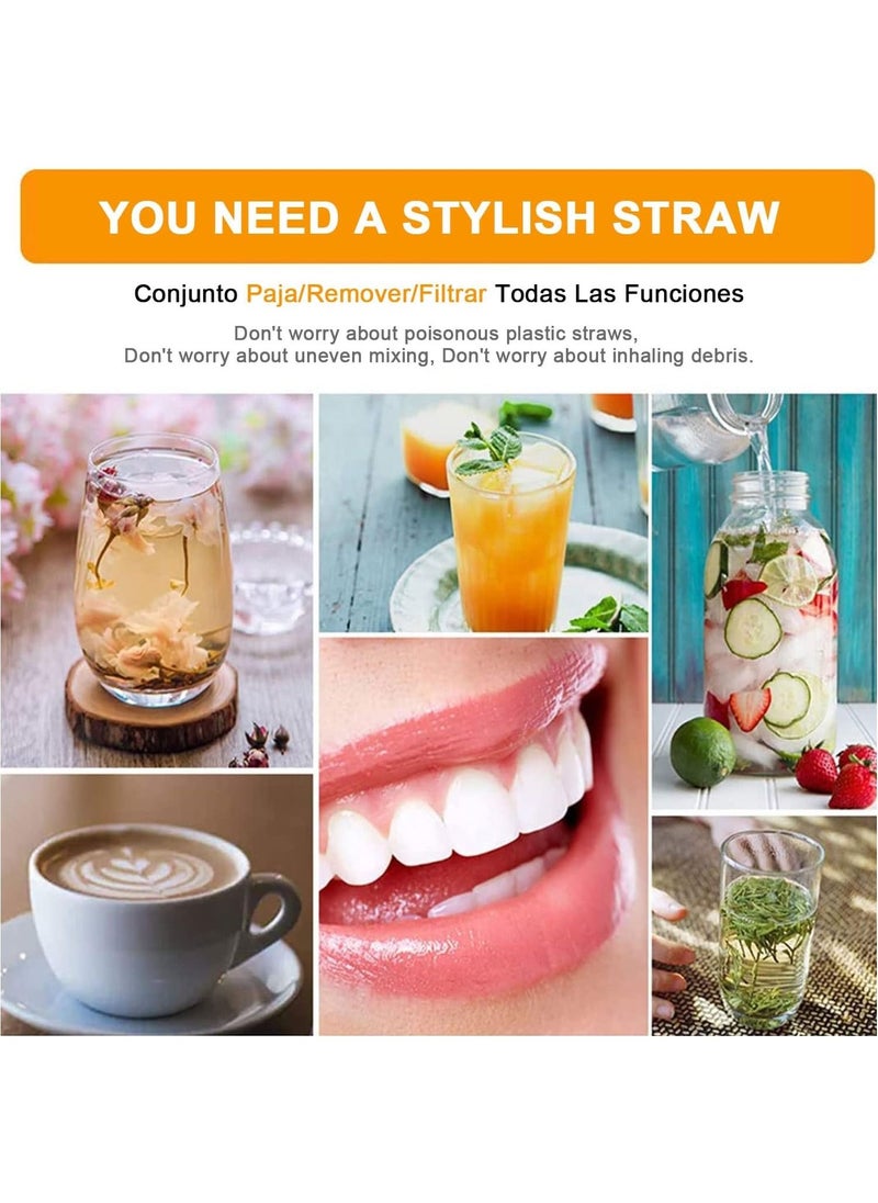 YOMYM - Straws with Filtering Spoon for Yerba Mate , Reusable Stainless Steel Straws to Filter Sediment, with 1 Cleaning Brush Straw for Gourd Loose Leaf Tea Cocktail Infused Drinks(silver) - Image 1