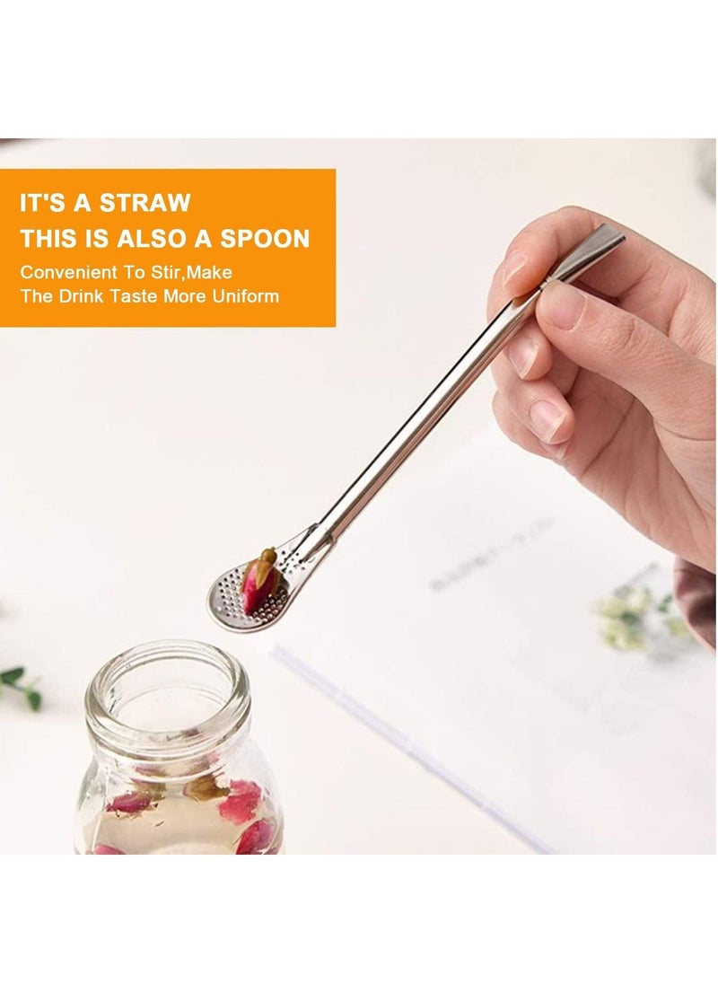 YOMYM - Straws with Filtering Spoon for Yerba Mate , Reusable Stainless Steel Straws to Filter Sediment, with 1 Cleaning Brush Straw for Gourd Loose Leaf Tea Cocktail Infused Drinks(silver) - Image 1