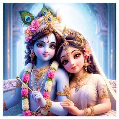 Akki Wold Little Blue Krishna with Radha Rani Wall Poster for Livng Room, Kids Room, Office (Size - 45CM X 45CM) - Image 1