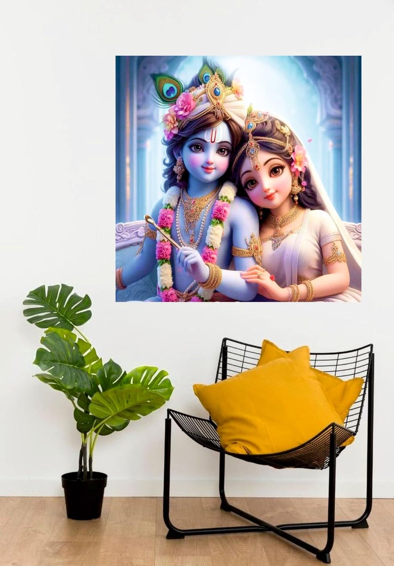 Akki Wold Little Blue Krishna with Radha Rani Wall Poster for Livng Room, Kids Room, Office (Size - 45CM X 45CM) - Image 2