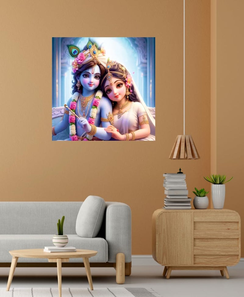 Akki Wold Little Blue Krishna with Radha Rani Wall Poster for Livng Room, Kids Room, Office (Size - 45CM X 45CM) - Image 3
