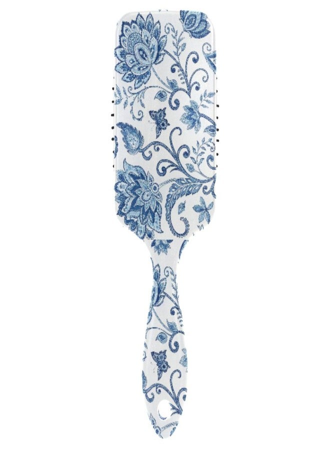FLildon Blue White Floral Hair Brush for Men Women Detangling Hairbrush with Smooth Soft Touch Paddle for Massaging Scalp - Image 1