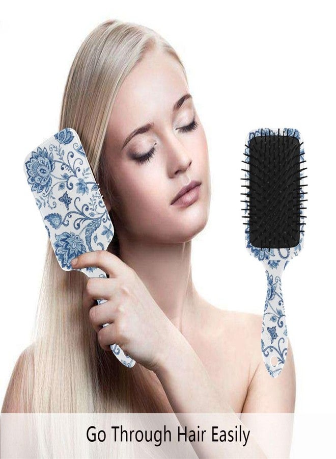 FLildon Blue White Floral Hair Brush for Men Women Detangling Hairbrush with Smooth Soft Touch Paddle for Massaging Scalp - Image 4