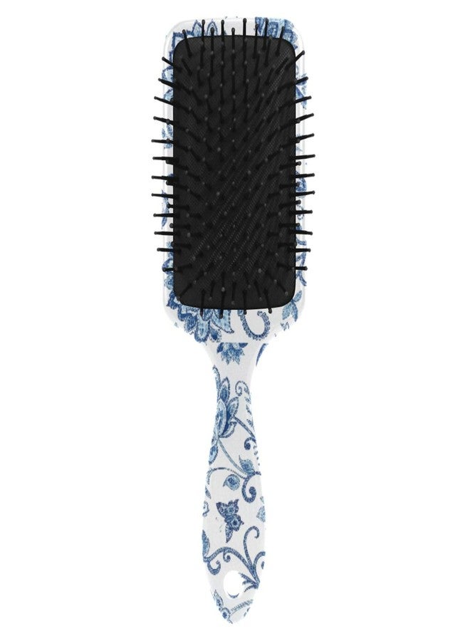 FLildon Blue White Floral Hair Brush for Men Women Detangling Hairbrush with Smooth Soft Touch Paddle for Massaging Scalp - Image 2