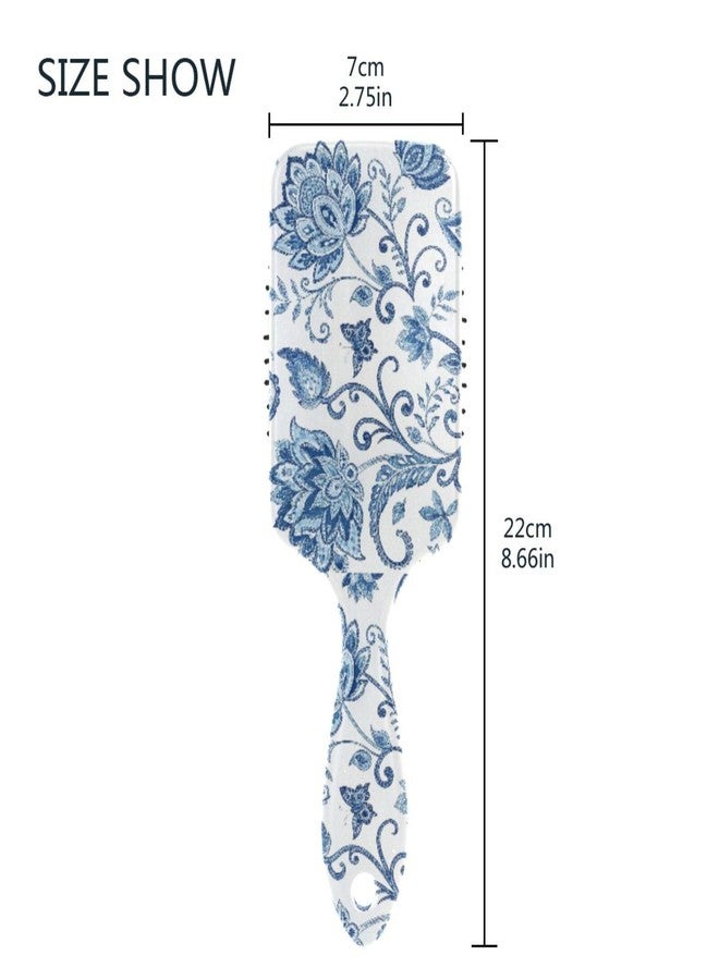 FLildon Blue White Floral Hair Brush for Men Women Detangling Hairbrush with Smooth Soft Touch Paddle for Massaging Scalp - Image 3