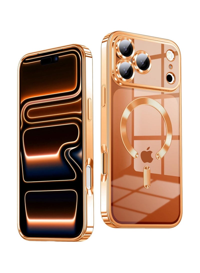 X-level Slim Thin for iPhone 17 Pro Case Clear,Mobiles & Accessories Compatible with MagSafe,Built-in Camera Lens Protector, Shockproof Protective Phone Case, Soft Electroplated Magnetic Cover, Orange - Image 1