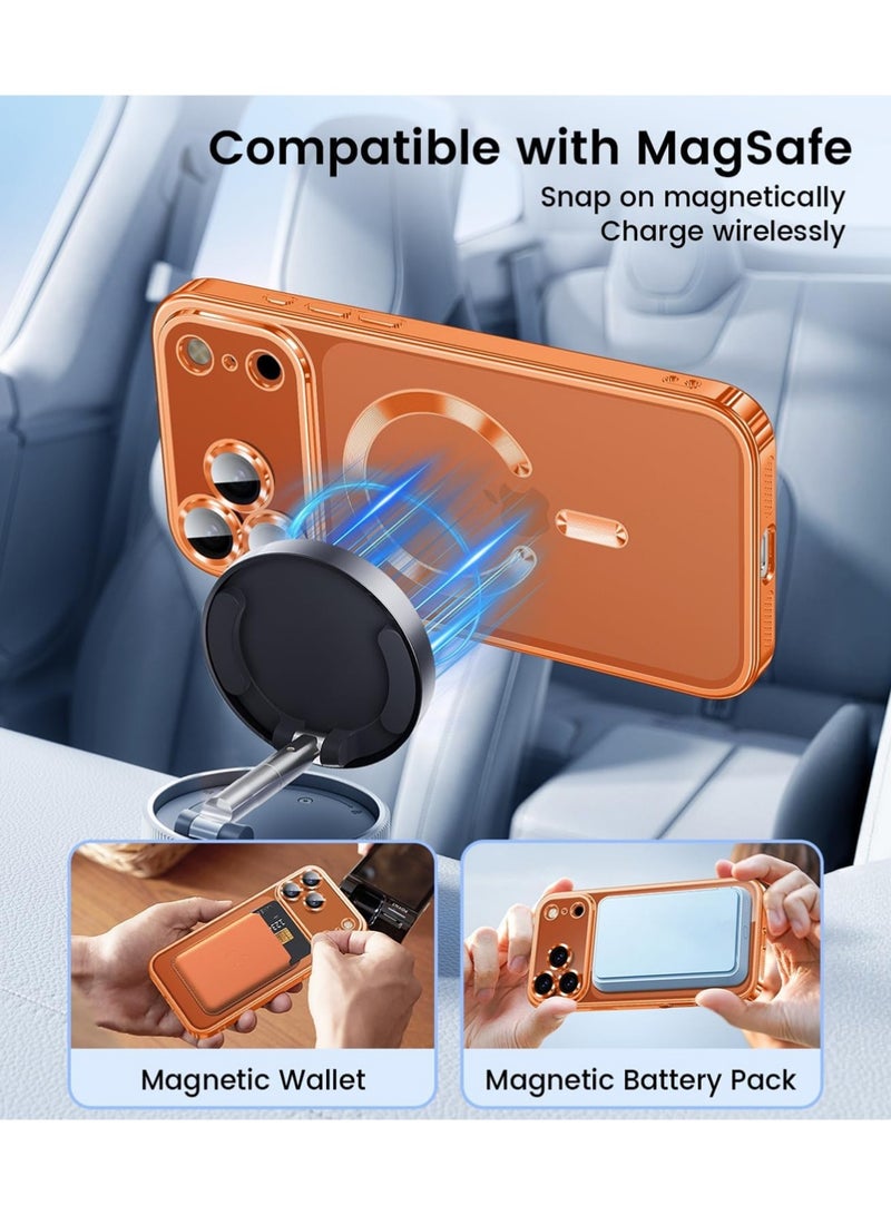 X-level Slim Thin for iPhone 17 Pro Case Clear,Mobiles & Accessories Compatible with MagSafe,Built-in Camera Lens Protector, Shockproof Protective Phone Case, Soft Electroplated Magnetic Cover, Orange - Image 2