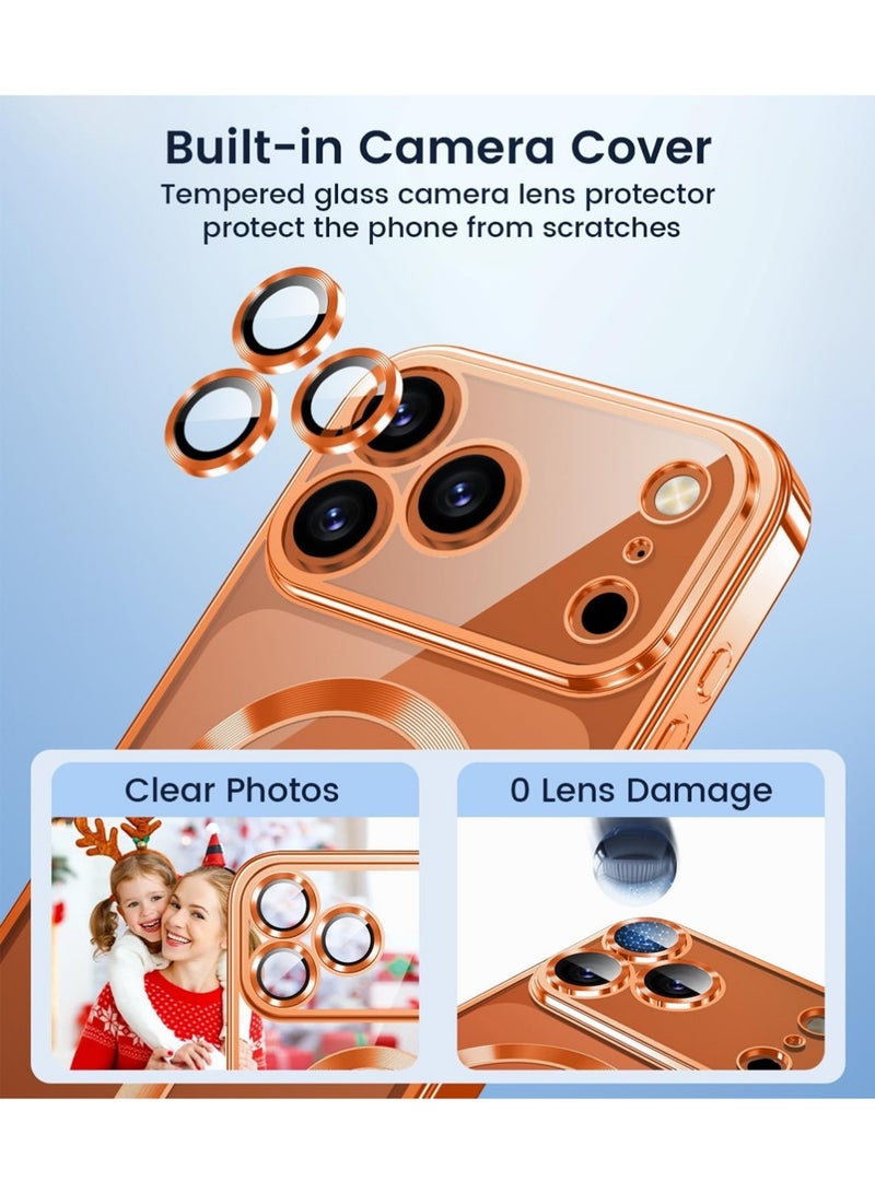 X-level Slim Thin for iPhone 17 Pro Case Clear,Mobiles & Accessories Compatible with MagSafe,Built-in Camera Lens Protector, Shockproof Protective Phone Case, Soft Electroplated Magnetic Cover, Orange - Image 3