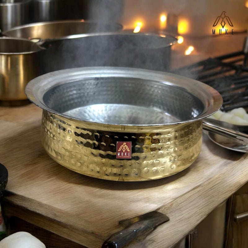 Muke Brass Lagan Handi 100% Pure Hammered – Traditional Handcrafted Cookware for Biryani & Slow Cooking Strong & Durable (5 Liter) - Image 3