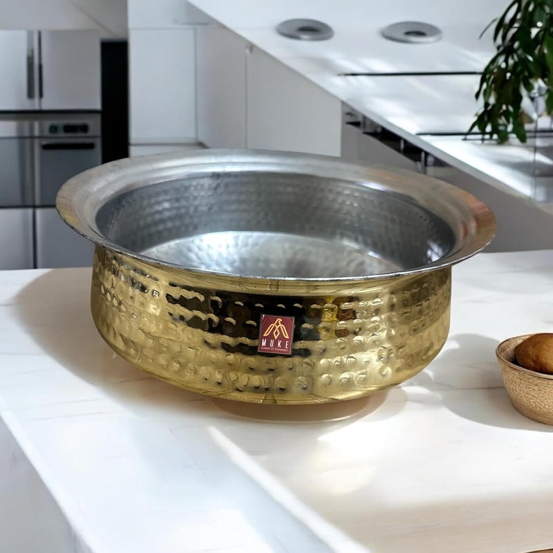 Muke Brass Lagan Handi 100% Pure Hammered – Traditional Handcrafted Cookware for Biryani & Slow Cooking Strong & Durable (5 Liter) - Image 1