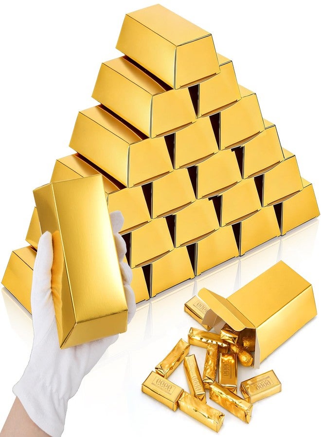 Elsjoy 100 Pack Gold Bar Gift Box, Fake Gold Bar Party Favor Treat Boxes, Golden Brick Treasure Boxes for Chocolate, Candy, Pirate & Casino Themed Party - Image 1