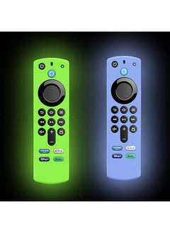 erorex Remote Cover Replacement Glow Remote Cover For Tv 3Rd Gen 2021 Release Voice Remote 2 Pack Silicone Protective Case Sleeve With Lanyard Glow In Dark Remote Controller Fluorescent Green And Blue  - Image 1