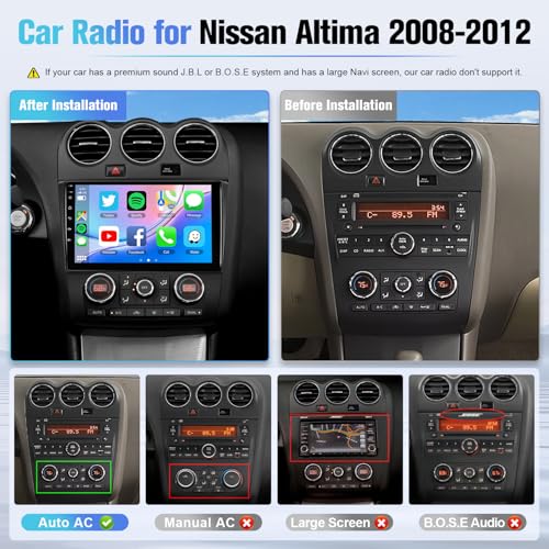 Naifay Car Stereo Radio for Nissan Altima 2008-2012 Auto AC, 9inch Touch Screen for Nissan Altima Car Stereo with Wireless Carplay Android Auto/Bluetooth/GPS/WiFi/Backup Camera/MirrorLink - Image 2