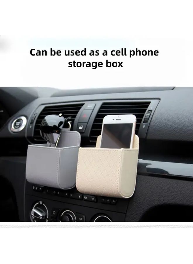 Gray 2pcs Car Air Outlet Phone Holder Storage Bag Multifunctional Organizer Cup Holder Tissue Pocket Faux Leather - Image 1