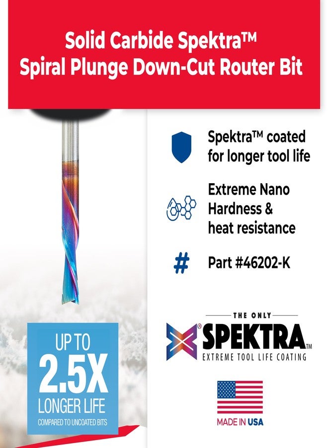 Amana Tool - 46202-K Solid Carbide Spiral Plunge Router Bit Down Cut 1/4 Dia x 3/4 x 1/4 Inch Shank, Spektra Extreme Tool Life Coated - Image 2